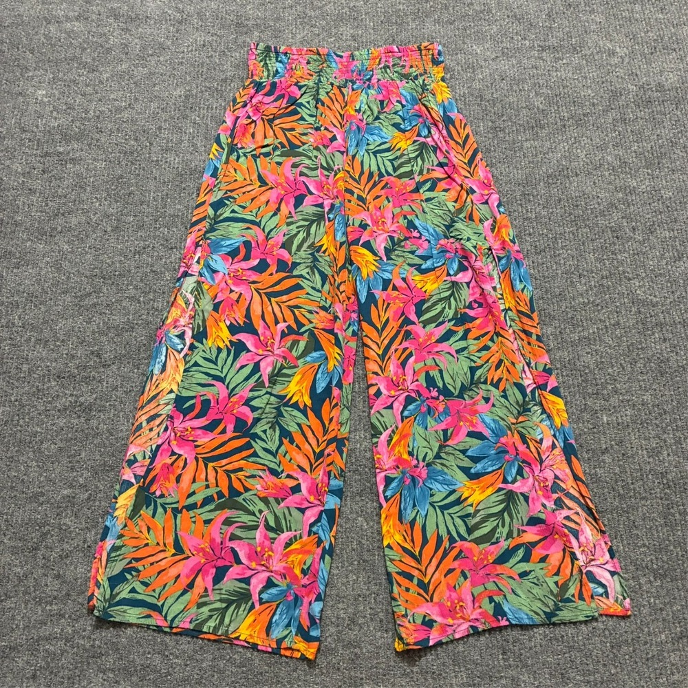 Shade & Shore Wide Leg Cover Up Pants Size XS Multicolor Floral Smocked Waist